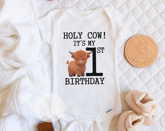 Holy Cow Its My First Birthday Onesie ®, Highland Cow First Birthday Shirt, Cow Birthday Party, Its My First Birthday