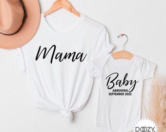 Pregnancy Announcement Shirt for Mom and Baby SET, Mama and Baby Shirt, Pregnancy Reveal, Customize wtih Due Date