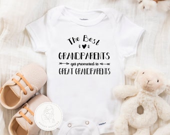 Pregnancy Reveal to Great Grandparents Onesie® Bodysuit, New Baby Announcement, Best Grandparents Get Promoted Great Grandparents