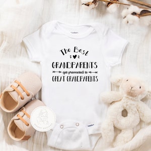 Pregnancy Reveal to Great Grandparents Onesie® Bodysuit, New Baby Announcement, Best Grandparents Get Promoted Great Grandparents All Black (As Shown)