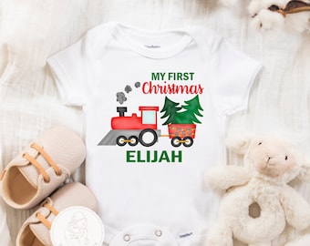 My First Christmas Outfit Boy, Personalized First Christmas Onesies ®, Merry Christmas Baby, Christmas Train Shirt, Baby Boy Holiday Outfits