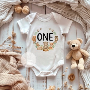 Woodland First Birthday Outfit, Woodland Birthday Bodysuit or Shirt, Forest Animals Themed Birthday Party for Baby Boy or Girl