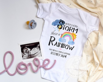 Body personalizado "Después de la tormenta llega el arcoíris", Anuncio de embarazo por FIV personalizado, Revelación de embarazo de bebé arcoíris