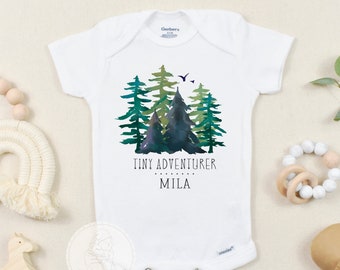 Tiny Adventurer Onesie ®, Mountain Baby Clothes, Camping Adventure Onesie, Hike Baby Outfit, Personalized Custom Baby Boy Name Gift
