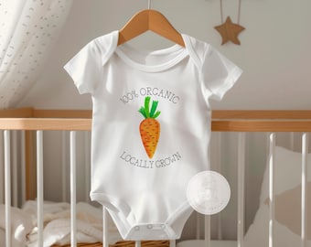 Locally Grown Bodysuit, Plant Vegan Baby Gift, Carrot Vegetable Baby Clothes, Gardening Baby Shower Gifts