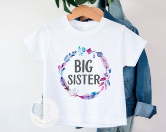 Floral Big Sister Shirt, Big Sister Outfit, Boho Big Sister Clothes, Raglan Shirt Girls, Floral Bodysuit Infant Girls