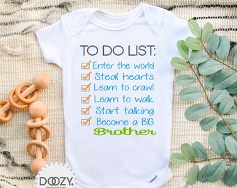 Big Brother Shirt, Pregnancy Announcement Reveal Onesie ®, Promoted to Big Brother To Do List, Personalized Brother Shirt