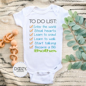 Big Brother Shirt, Pregnancy Announcement Reveal Onesie ®, Promoted to Big Brother To Do List, Personalized Brother Shirt