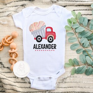 Baseball Truck Onesie ® Personalized with Name, Baseball Baby Clothes, Sports Baby, Custom Baby Shower Gifts for Boy