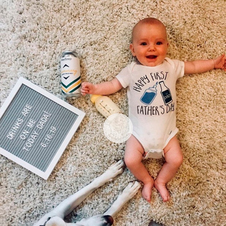 Premier body pour la fête des pères, faire-part de grossesse, cadeau personnalisé pour papa, chemise bébé papa bière, premier cadeau de fête des pères heureux image 5