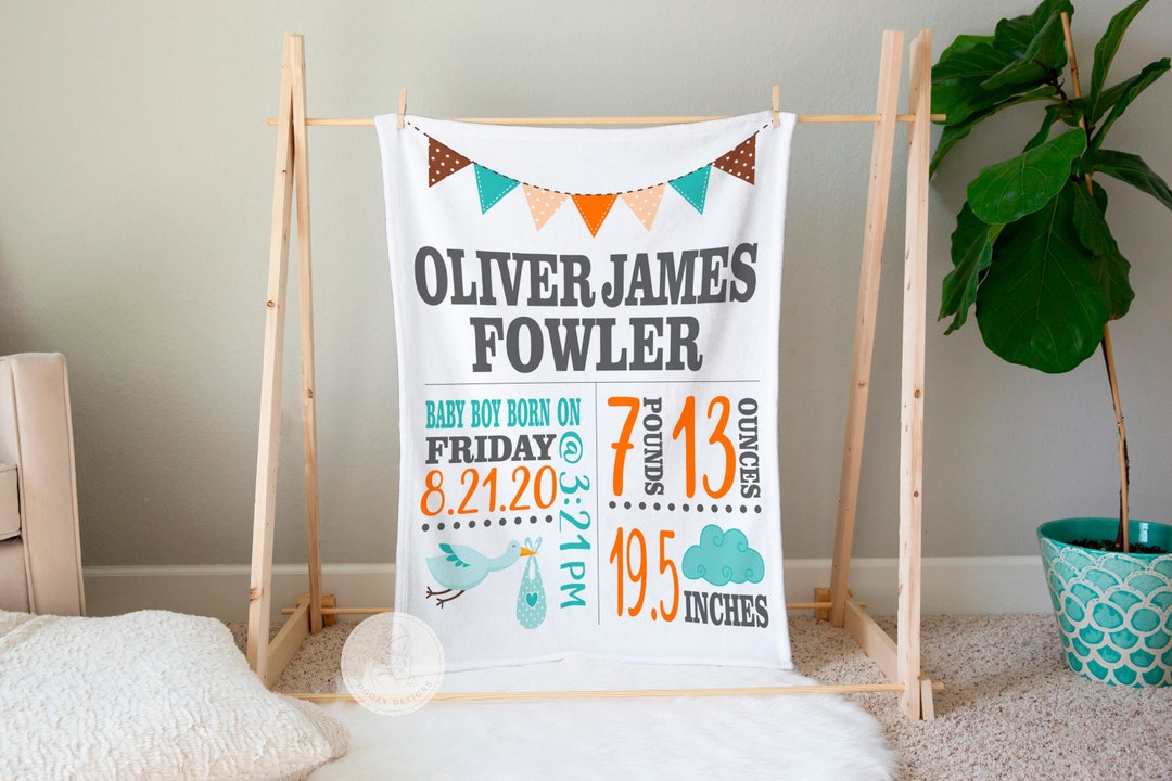 Custom Birth Announcement Blanket for Newborn, Birth Stats Gift, New
