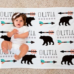 Bear Blanket for Baby Girl, Tribal Blanket, Bear Nursery Bedding, Bear Baby Blanket, Personalized Blanket with Name for Toddler