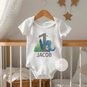 Personalized Dinosaur First Birthday Shirt, BDinosaur Bodysuit, Dinosaur Themed Birthday Party