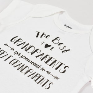 Pregnancy Reveal to Great Grandparents Onesie® Bodysuit, New Baby Announcement, Best Grandparents Get Promoted Great Grandparents image 2