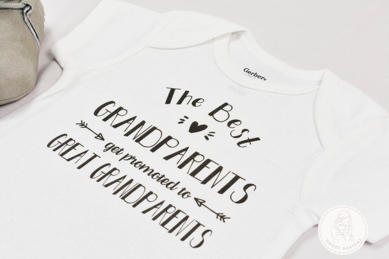 Pregnancy Reveal to Great Grandparents Onesie® Bodysuit, New Baby Announcement, Best Grandparents Get Promoted Great Grandparents image 2