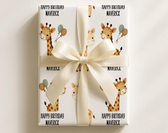 Personalized Giraffe Wrapping Paper, Custom Birthday Party Wrapping Paper for Babies and Kids