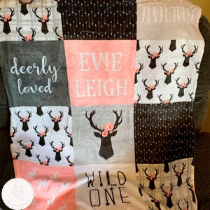 Personalized Baby Girl Blanket, Deer, Arrows, Minky Fleece