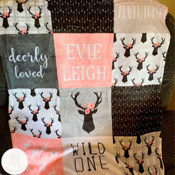Personalized Deer Hunting Baby Blanket Black Etsy