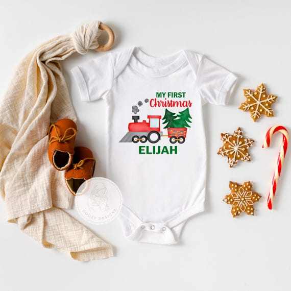 My First Christmas Outfit Boy, Personalized First Christmas Bodysuit, Merry  Christmas Baby, Christmas Train Shirt, Baby Boy Holiday Outfits