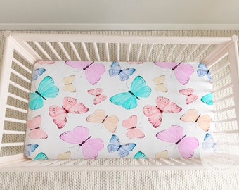 Butterfly Crib Sheet, Butterfly Bedding for Baby Girl Nursery, Baby Girl Crib Sheets