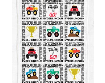 Monster Truck Baby Boy Blanket Personalized with Name, Truck Blanket for Boys, Dirt Track Racing, Custom Baby Boy Gifts