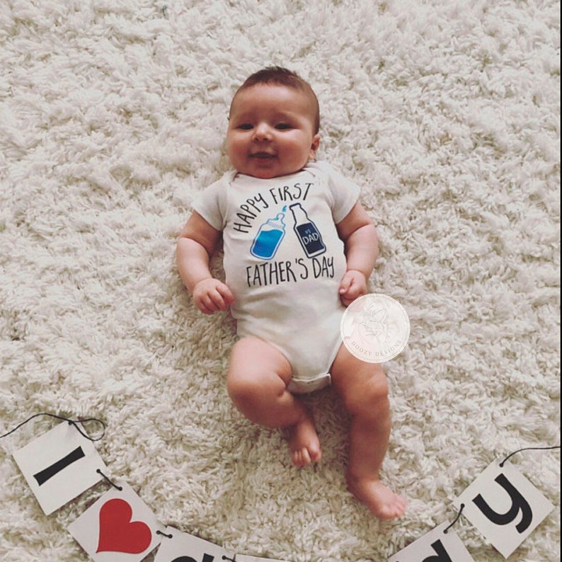 First Father's Day Bodsyuit, Pregnancy Announcement, Custom Gift for Dad, Baby Daddy Beer Shirt, Happy First Father's Day Gift Baby Blue (As Shown)