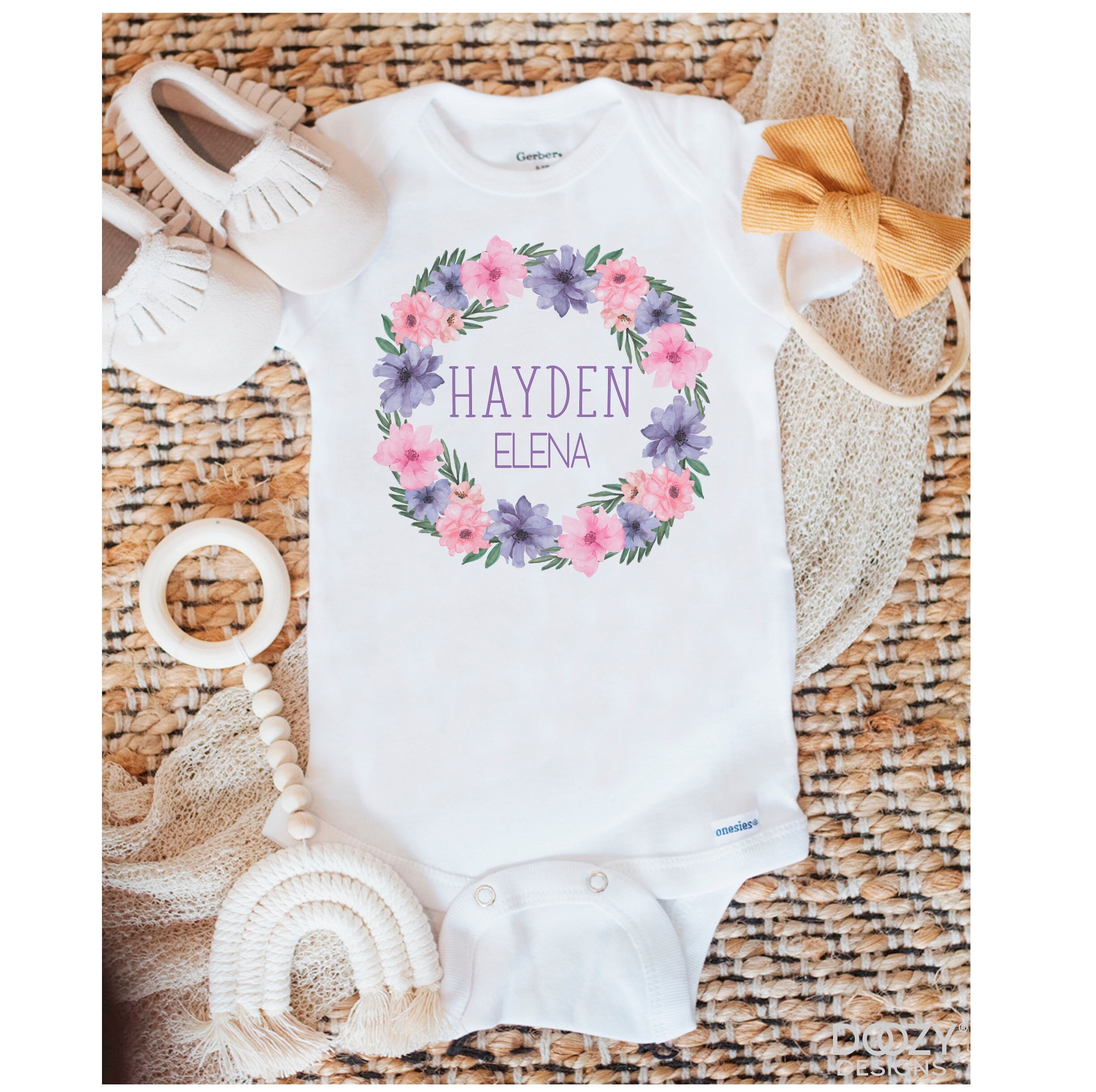 Custom Baby Girl Onesie ® with Name Floral Monogram Baby Etsy