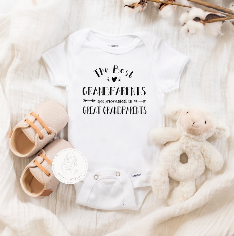 Pregnancy Reveal to Great Grandparents Onesie® Bodysuit, New Baby Announcement, Best Grandparents Get Promoted Great Grandparents All Black (As Shown)