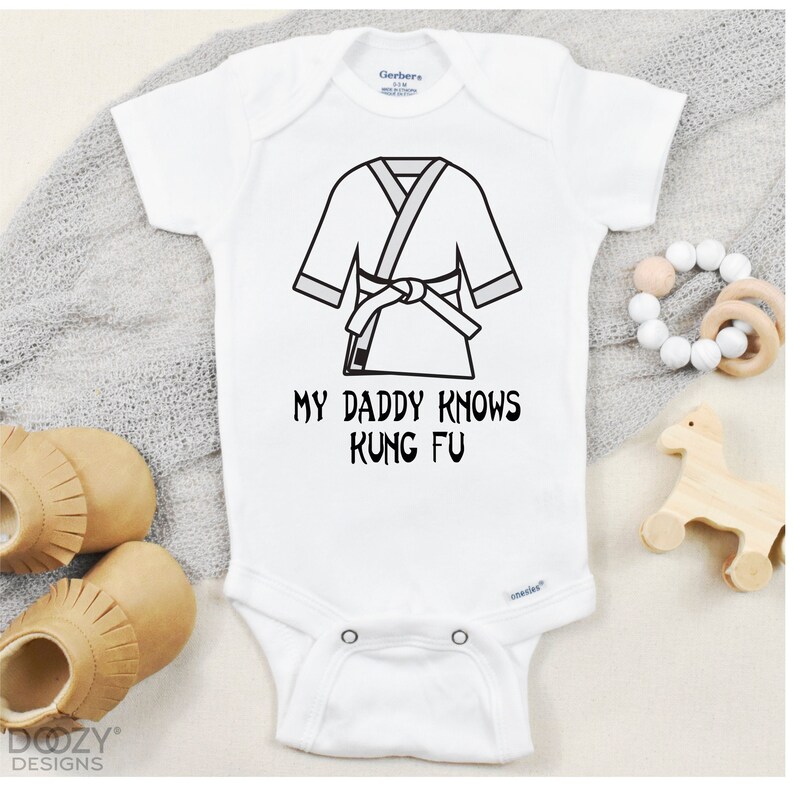 Martial Arts Baby Clothes My Daddy Knows Kung Fu Baby Onesie \u00ae Personalize with Your Name of Choice Custom Baby Shower Gift for Dad