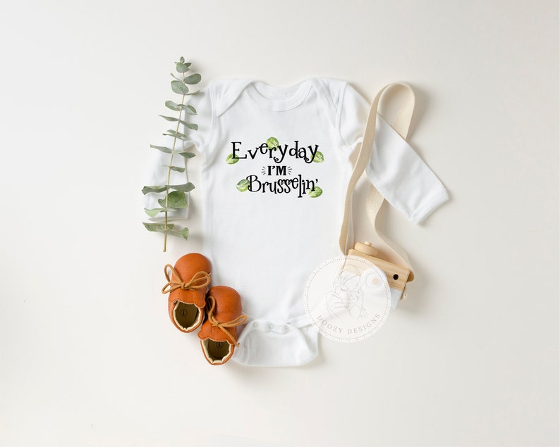 Vegetable Baby Toddler Shirt, Vegan Baby, Funny Baby Clothes, Brussel Sprout Baby Shower Gift, Everyday I'm Brusselin' image 2