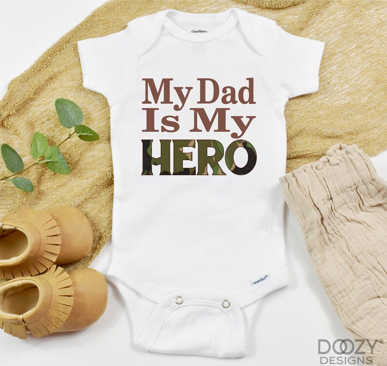 My Dad is My Hero Onesie®, Baby Announcements for Dad, Military Pregnacy Announcement, Father's Day Gift from Baby image 1