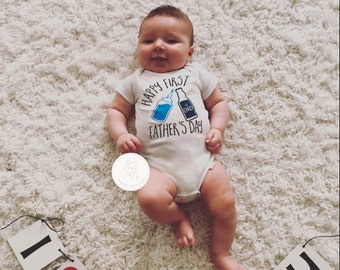 First Father's Day Onesies® Bodysuit Pregnancy Announcement Custom Gift for Dad Beer Shirt Happy First Father's Day Gift