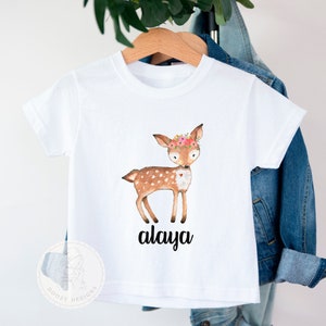 Personalized Baby Girl Bodysuit with name, Deer Shirt for Toddler Girl, Custom Woodland Baby Shower Gifts, Boho Baby Girl Clothes image 3