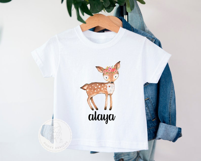 Personalized Baby Girl Bodysuit with name, Deer Shirt for Toddler Girl, Custom Woodland Baby Shower Gifts, Boho Baby Girl Clothes image 3