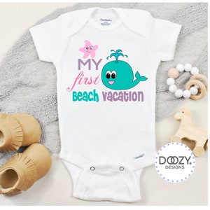 Beach Baby Onesie ® - Summer Baby Outfit - Whale Baby Clothes - Ocean Baby Shower Gift - Baby Bodysuit - My First Beach Vacation image 2