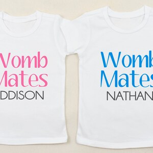 Womb Mates Onesies, Twin Baby Gift, Personalized Twin Outfits image 2