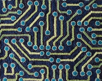 Circuitry in Greens and Blues Textured Punch Needle Rug Hooked Throw Rug