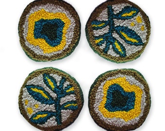 Mug Rug Coasters Locker Hooked in a Mix of Colors Set of 2