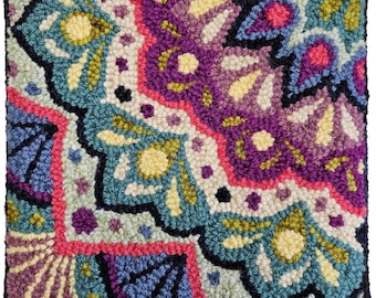 Corner Mandala Chairpad or Pillow Pattern - Punch Needle Rug Hooking Pattern - Pre-traced on Monk's Cloth