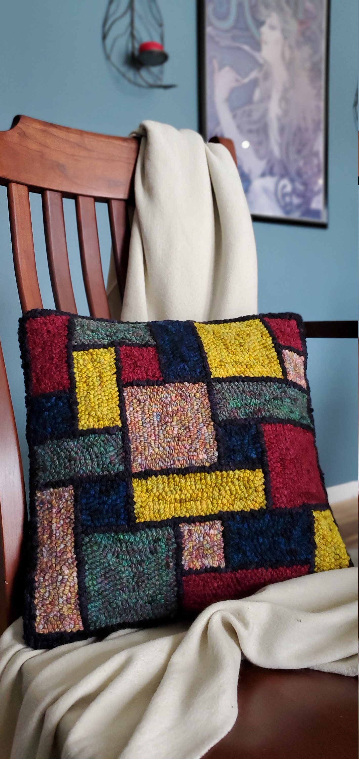 Textured Punch Stained Glass Textured Punch Needle Rug Hooked Pillow Slip - Etsy