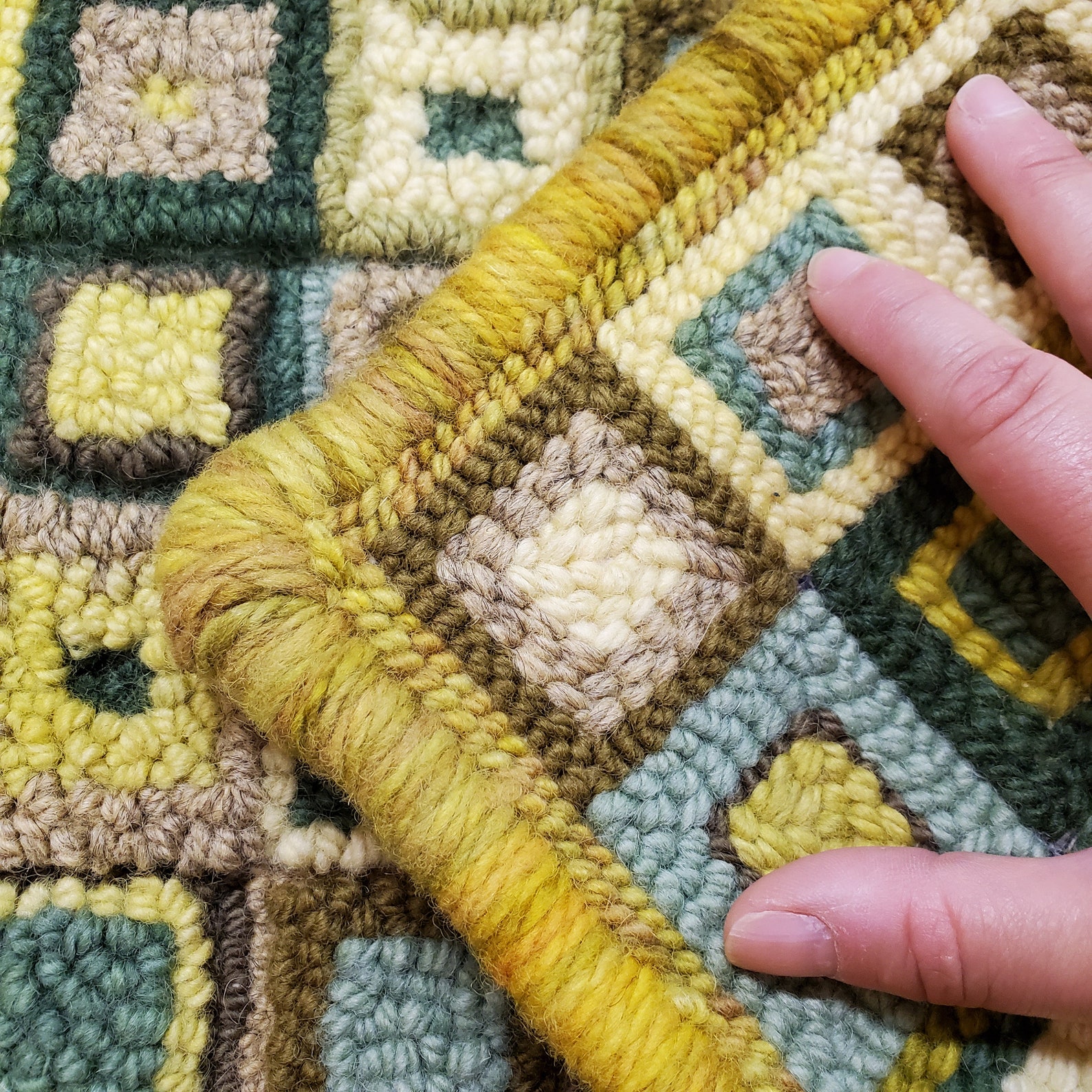 Textured Punch Concentric Squares Green Textured Punch Needle Rug Hooked Throw Rug - Etsy