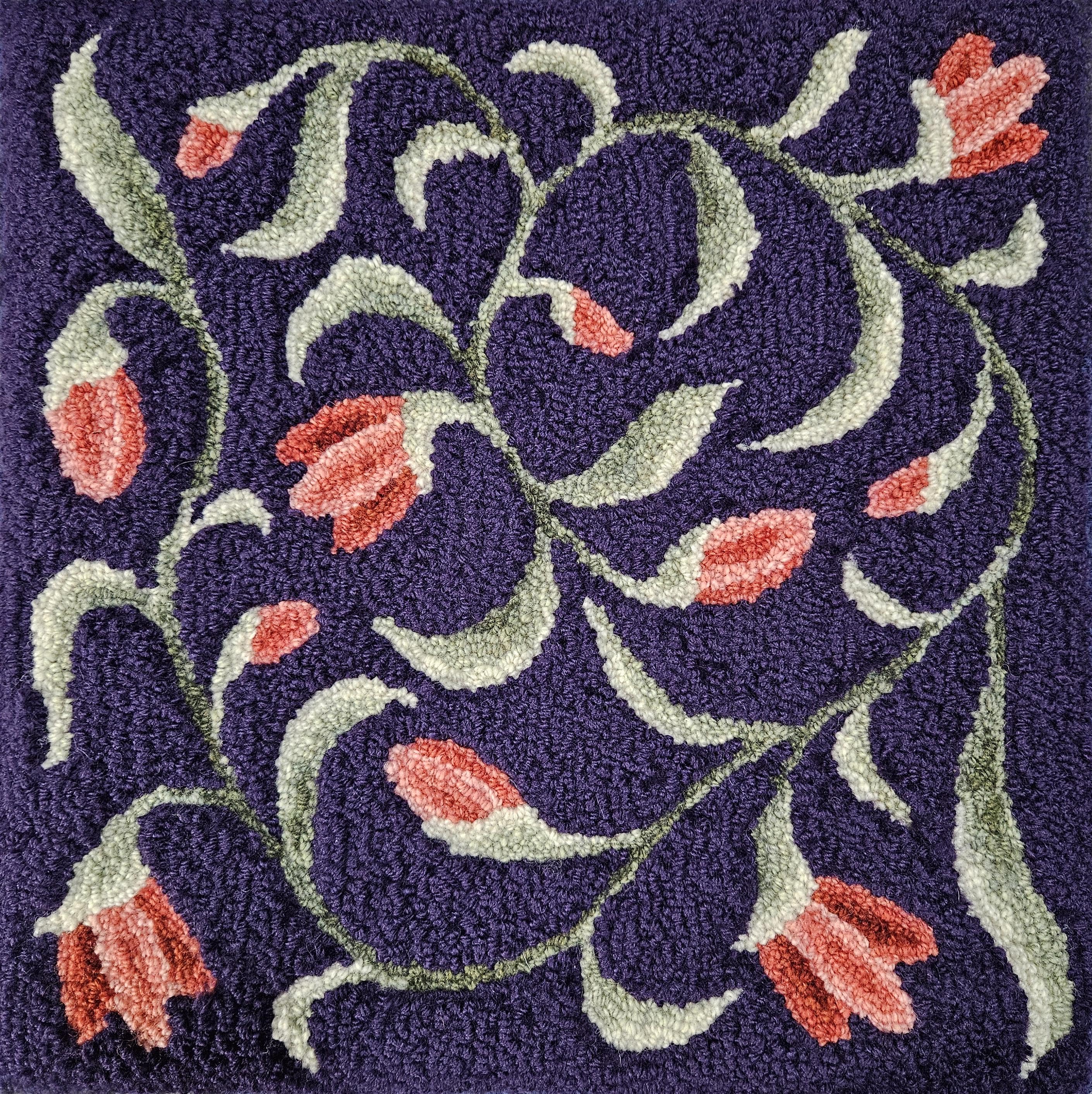 Jacquard Floral Chairpad or Pillow Pattern - Punch Needle Rug Hooking Pattern - Pre-traced on Monk's Cloth