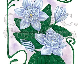 White Gardenia Art Nouveau Floral Wall Art