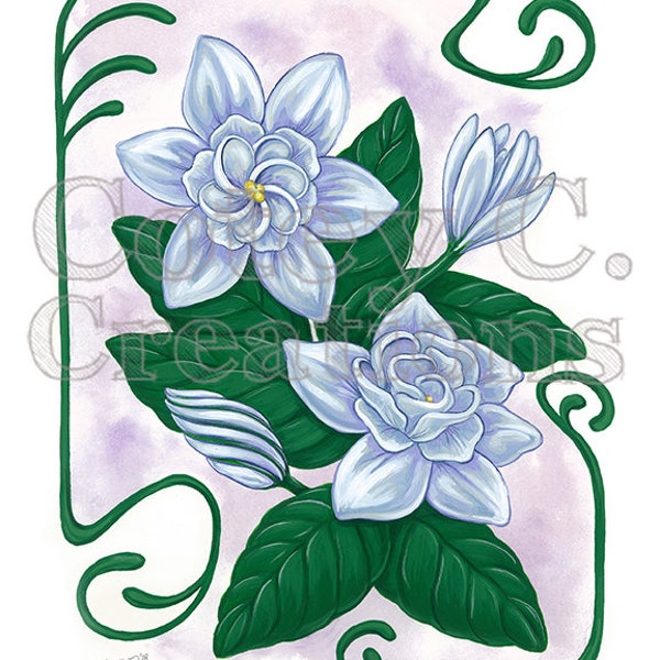 White Gardenia Art Nouveau Floral Wall Art