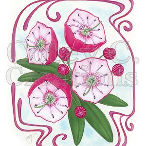 Pink Kalmia Mountain Laurel Art Nouveau Floral Wall Art