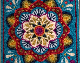 Mandala Chairpad or Pillow Pattern - Punch Needle Rug Hooking Pattern - Pre-traced on Monk's Cloth