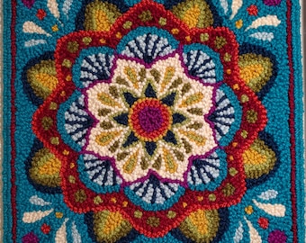 Mandala Chaipad or Pillow Pattern - Punch Needle Rug Hooking Pattern - Pre-traced on Monk's Cloth