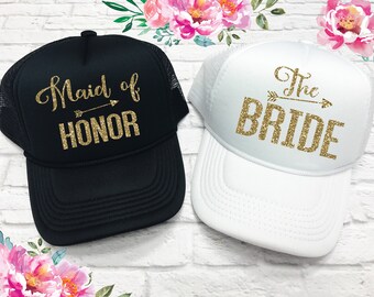Bride OR Maid of Honor Trucker Hat - Bridesmaid Hats - Bridesmaid Caps - Bachelorette Party Caps - Wedding Hats - Wedding Caps