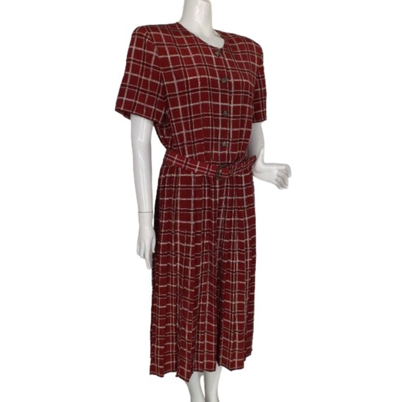 LESLIE FAY Midi Dress, XL, Dark Red Plaid, Short … - image 3