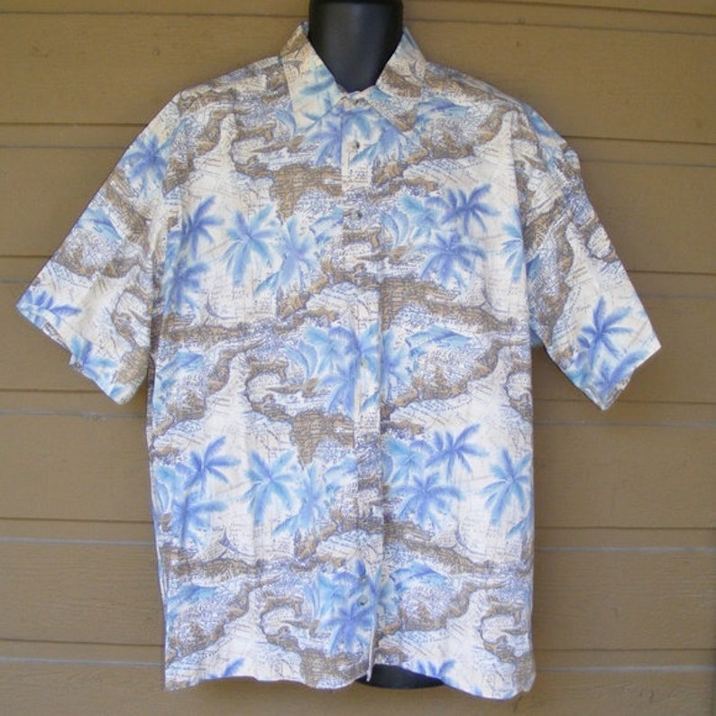 Map all over XL Vintage PIERRE CARDIN Camp shirt Short sleeves Hawaiian style